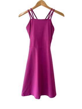 Pact Fit & Flare Strappy Dress S pink Organic Cotton Pockets *pinhole NWOT